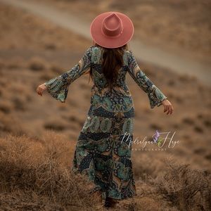 Paisley Gypsy Print Maxi Wrap Dress Blue Long